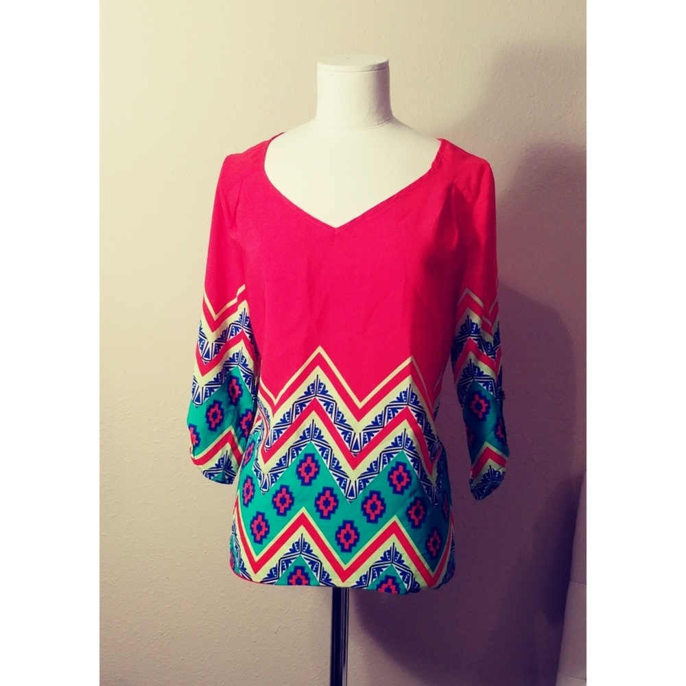 Colorful Aztec Print Tunic Blouse - Picture 3 of 4